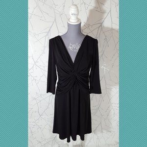 David Dixon Black Ruched Criss Cross Front Babydoll Midi Dress